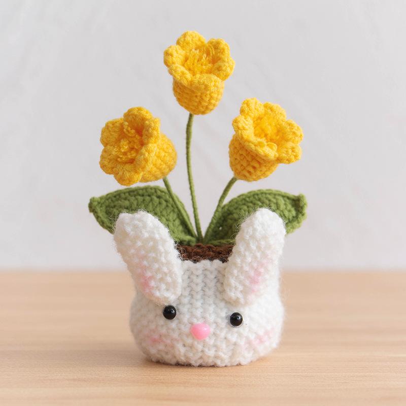 New Animal Crochet Flower Pot Cute Handwoven Flowers Knitting Flower Bookshelf Car Decoration Friends Gifts