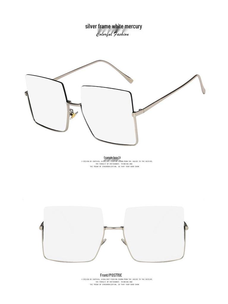 Metal Cut-Edge Semi-Rimless Oversized Square Sunglasses - 2021 Retro Style for Women's Round Faces, Celebrity-Favored.