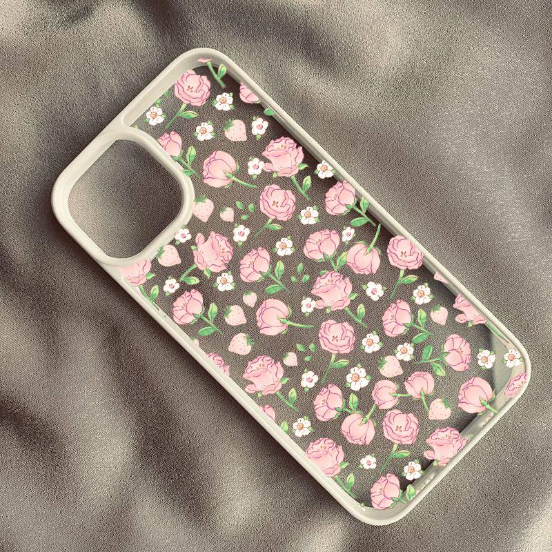 Rose Flower Phone Case For iPhone 14 15 13 12 11 Pro Max X XS XR 7 8Plus INS Korean Cute Pink Poise Rosie Shockproof Hard Cover