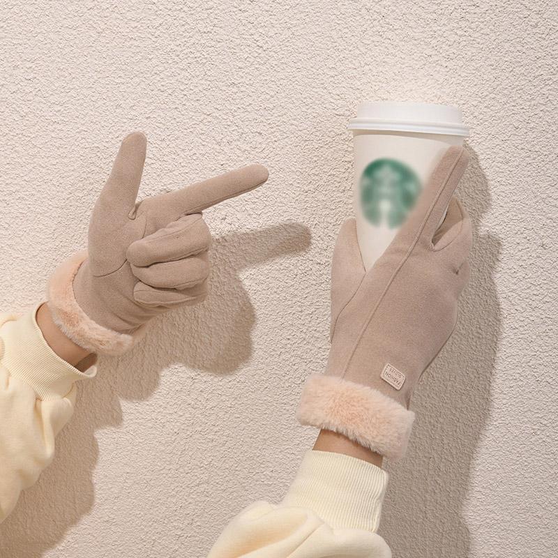 Gloves winter women's velvet thickened warm cute suede women's riding cold-proof cycling windproof touch screen winter