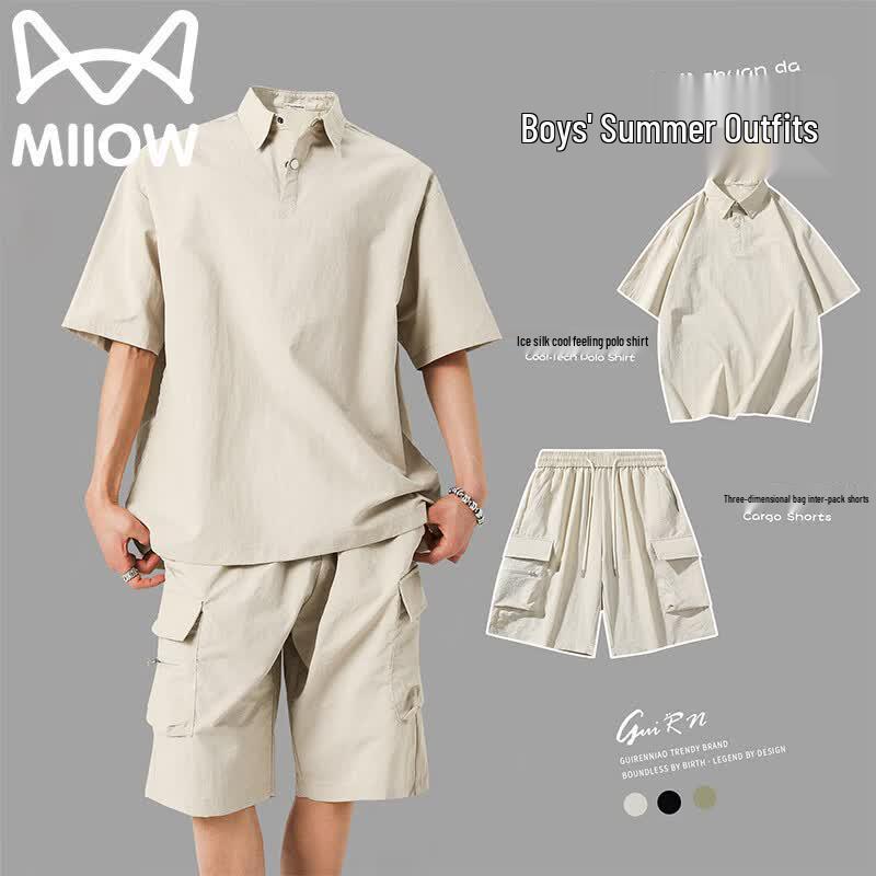 MiiOW Men s Summer Stand Collar Short Sleeve Set M