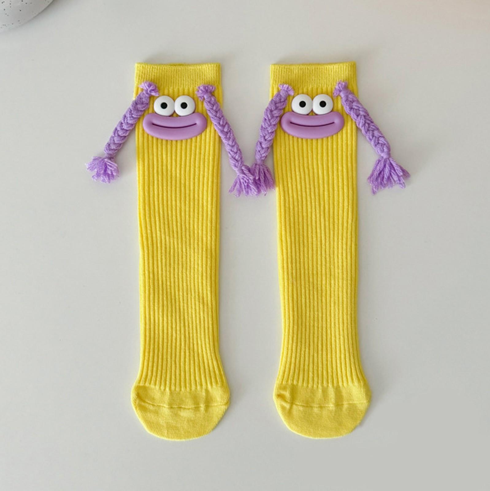 

Носки средней длины для девочек с цветными косичками в виде большого рта, забавные длинные носки, милые носки средней длины One Size жёлтый
