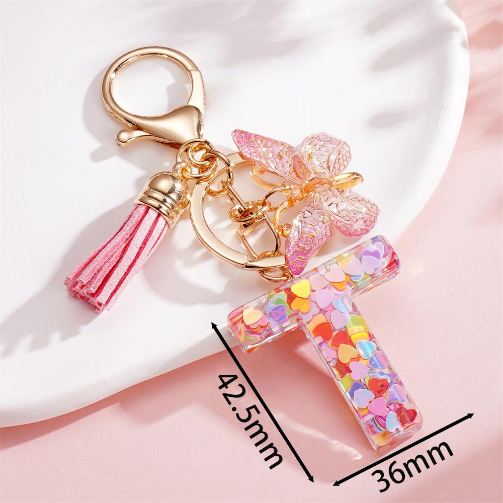 Fashion DIY A-Z Letters Keychain Metal Holder Pendent Key Chain With Butterfly Women Car Key Ring Simple Letter Key Party Gift