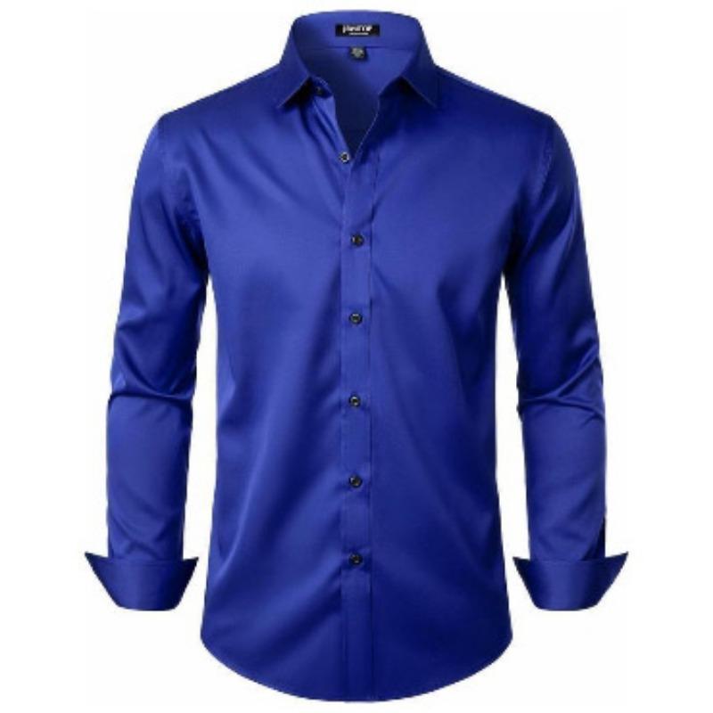 Mens Long Sleeve Solid Casual Business Breathable Dress Shirt