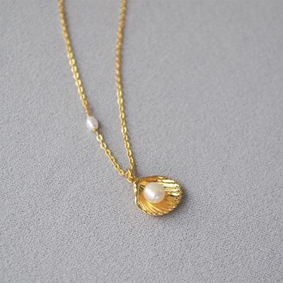 Korean Gold-Plated Pearl Shell Pendant Necklace