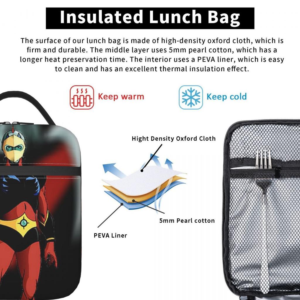 Goldorak Grendizer Anime UFO Roboter Goldrake Isolierte Lunchtasche für Damen Büro Kühlbox Thermische Lebensmittelbox Tragetasche Lunchboxen