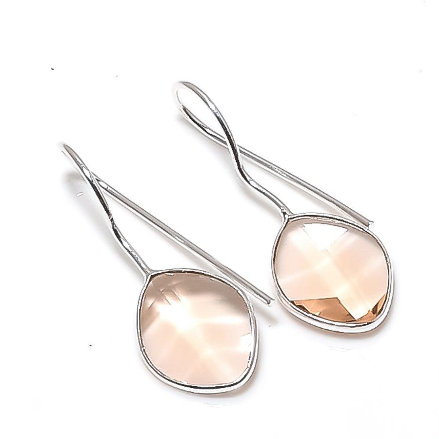 Natural Morganite Gemstone 925 Sterling Silver Jewelry Earring 1.26  AE-12657