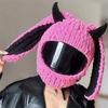 Winter Motorcycle Helmet Headgear Cover Trendy Devil's Horns Creative Cartoon Knitted Motocross Full-Face Protective Helmet Case