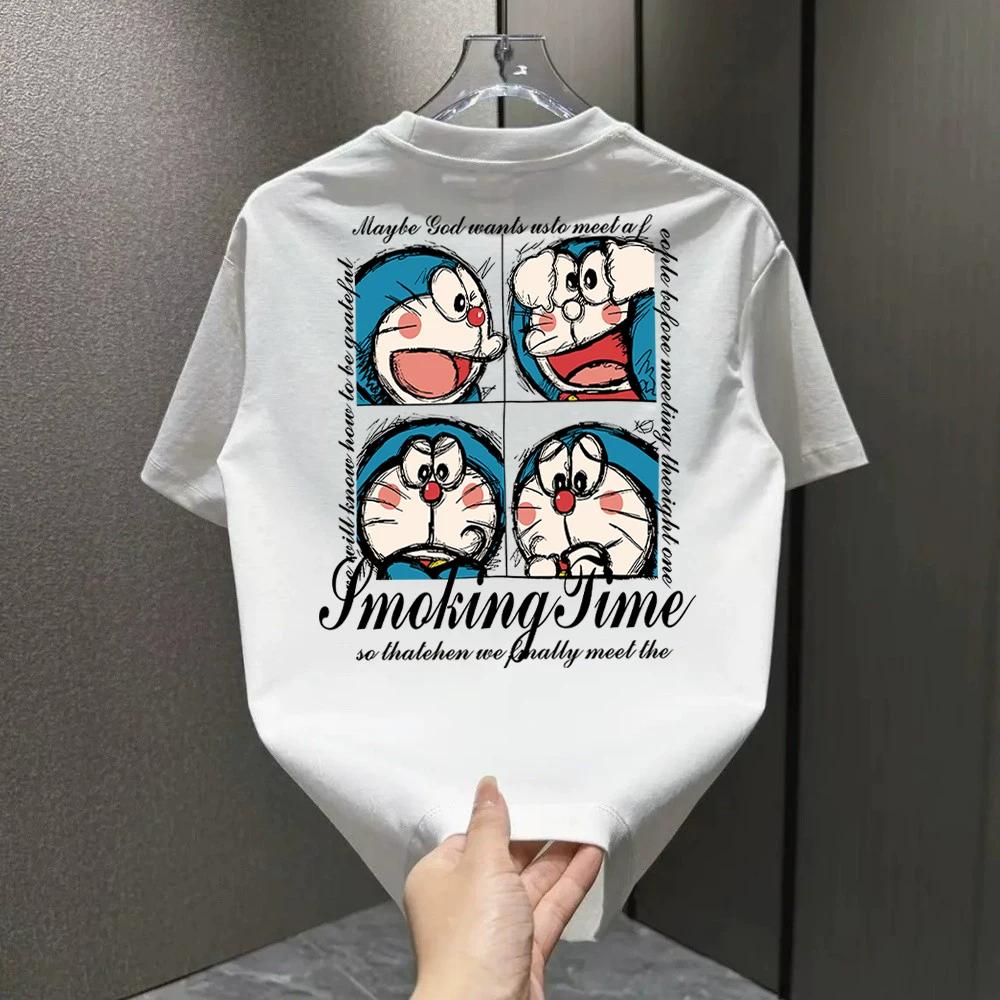Cotton Round Neck Trendy Tops, Fashionable and Versatile Men's T-shirts, Loose Printed Short Sleeves for Couples 