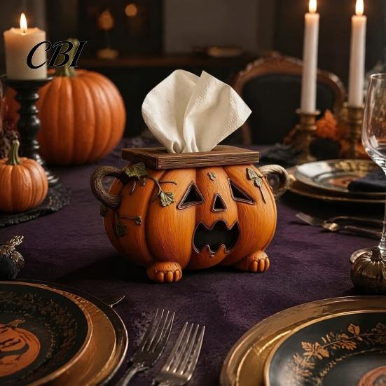 Functionele Vakantie Decoratie Halloween Pompoen Tissuebox, Decoratieve Gezichtsdoekjes Dispenser van Hars, Creatieve Papieren Handdoekhouder voor Keukenblad Feest