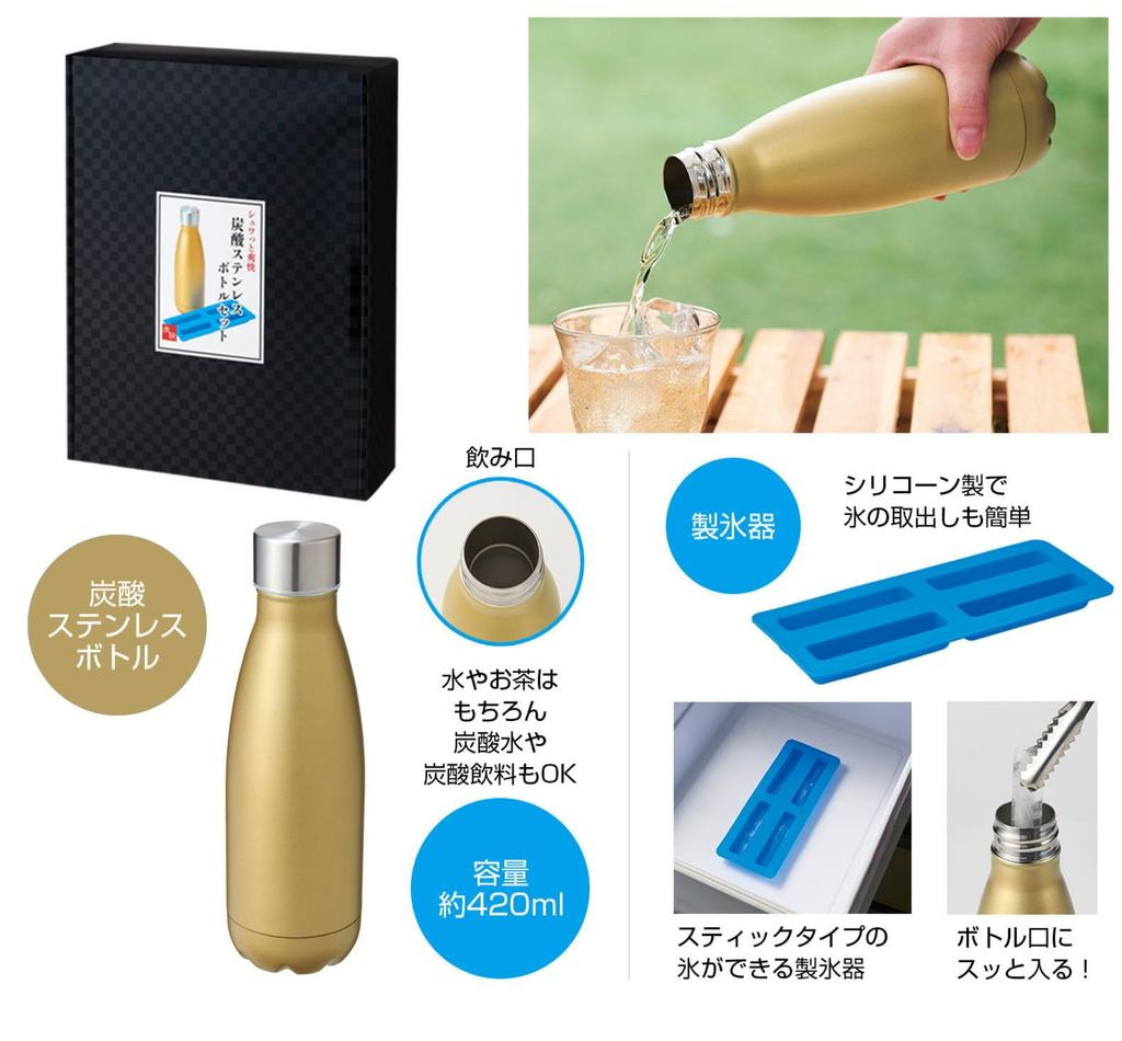 Kohlensäurebeständige Edelstahl-Wasser-Champagnerflasche Hält Getränke Warm oder Kalt Inklusive Eis Schlank Passt in Becherhalter Leicht zu Tragen Trinkfreundliche Flasche, 420ml, Gold, Kalt,