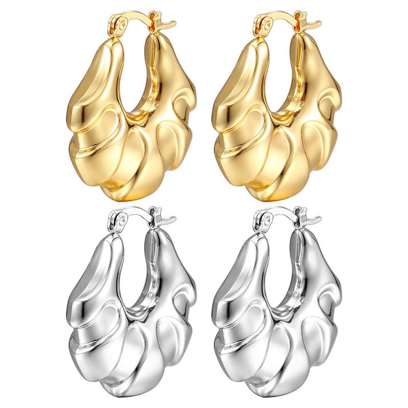 European  American Fashion Stainless Steel 3D Hollow Sac-Shaped Hoop Earrings