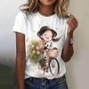 Modern and Beautiful Girl Fashion Women's Christmas and New Year T-shirt Clothing Printed Pattern Ladies Round Neck Short Sleeve