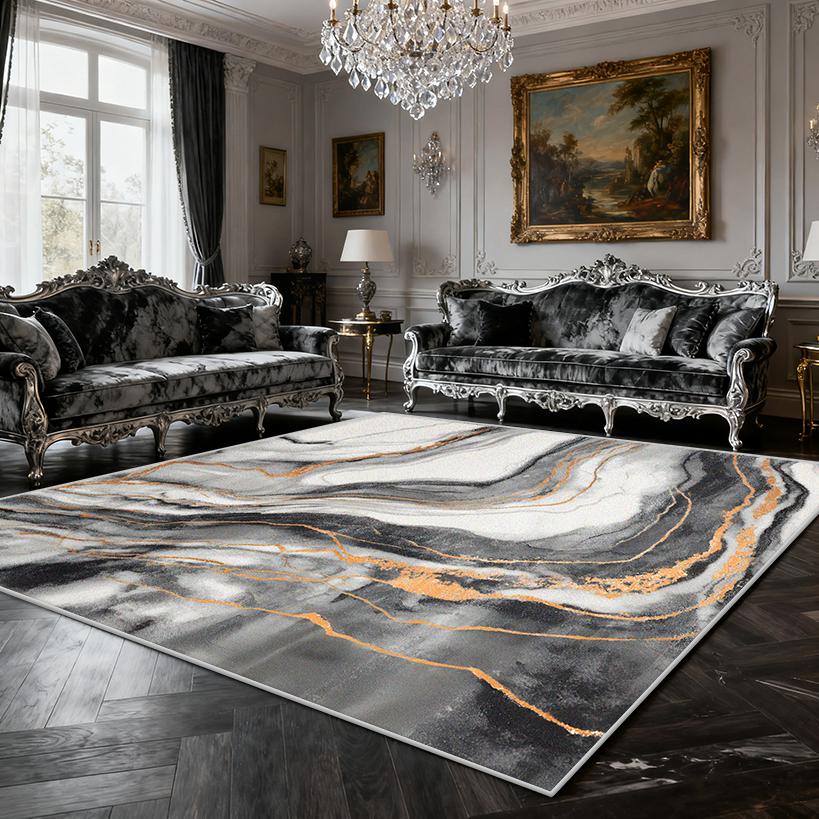 Light Luxury Marble Style Carpet Large Area Living Room Lounge Decoration Rug 200×300cm European Style Bedroom Soft Floor Mat