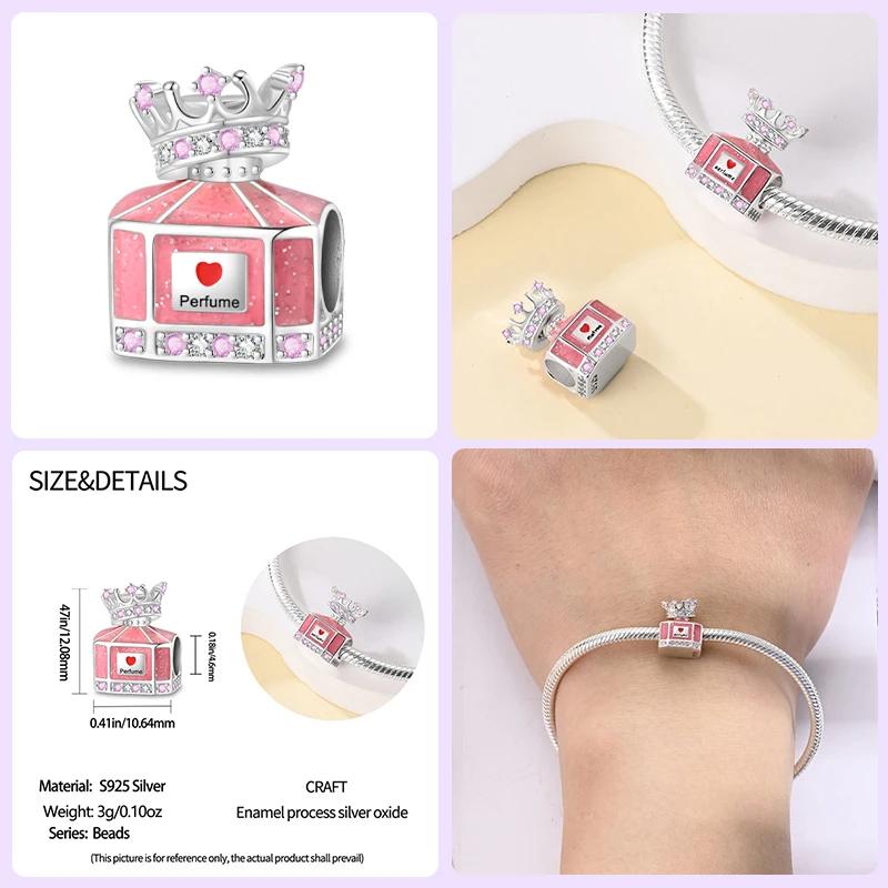 Charms Beads Fit Brand Original Bracelets 100% Copper Pink Crown Perfume Bottle Easter Eggfine Diy Jewelry Gift