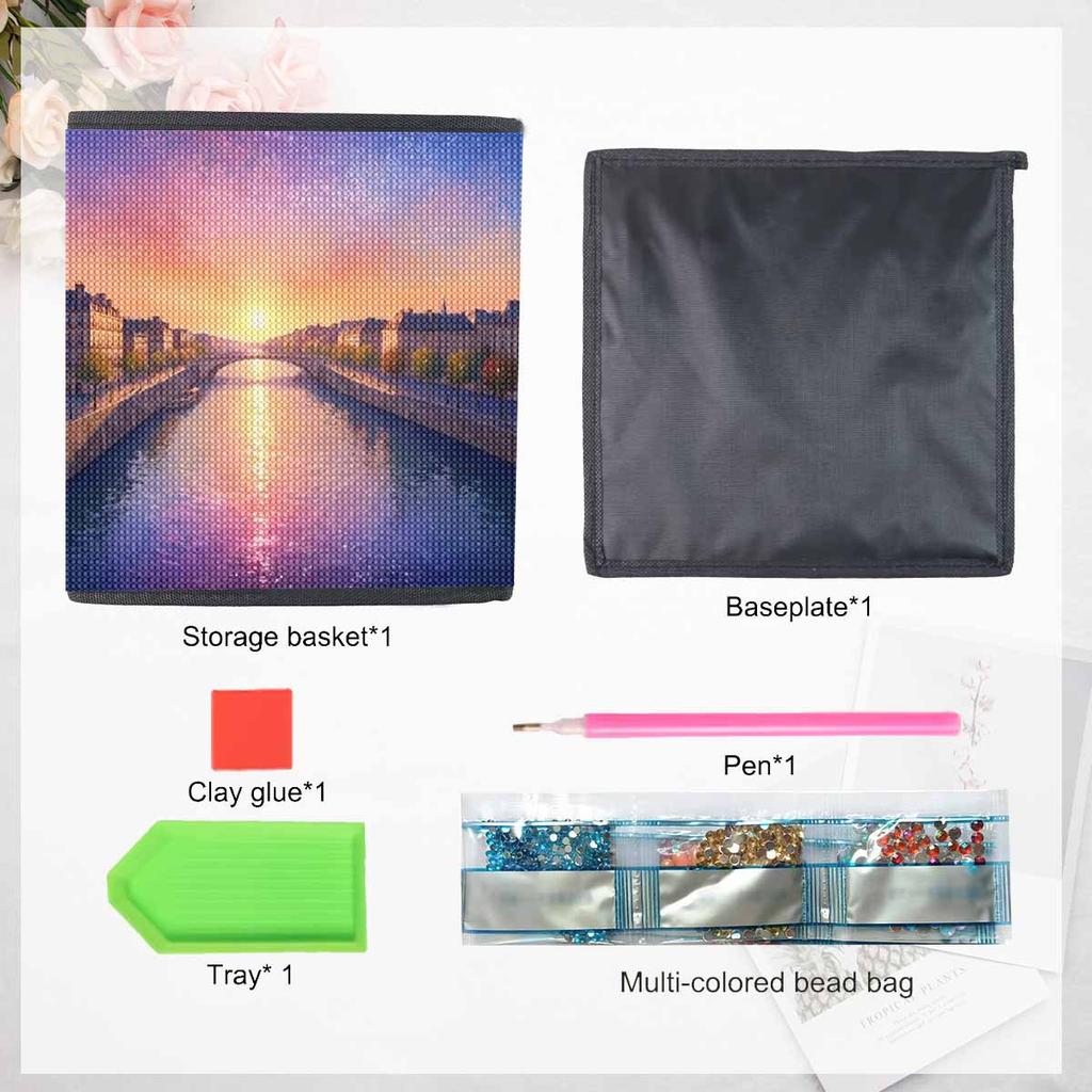 Wunderschöner Fluss 5D Diamantmalerei Aufbewahrungskorb Vollrunde Bohrmaschine Mosaik Diamantstickerei Kreuzstich-Kits Heimdekor Heimdekor