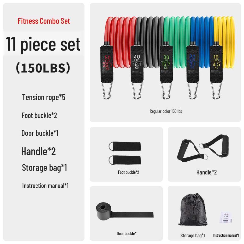11-Piece Resistance Band Set: Multifunctional Elastic Fitness Ropes (150 Lbs)