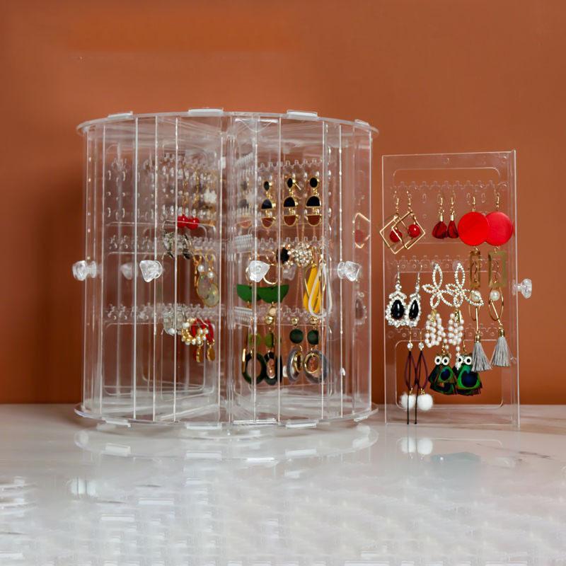 Runde Schmuckschatulle drehbarer Organizer Kunststoff-Schmuckkästchen Aufbewahrung Damen Ring Halskette Armband Ohrringe Transparenter Schmuck-Displayständer Geschenk