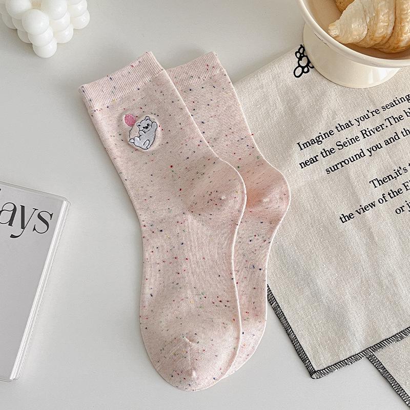 

Женские весенне-осенние новые милые хлопковые носки с вышивкой животных и пряжей-идеей в тюбике 1 pair светло-розовый