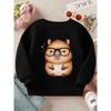 Adorable Hamster in Glasses: A Delightful Cartoon Design on a Long-Sleeve Crewneck Sweatshirt-Comfortable Casual Pullover Featuring a Charming Graphic