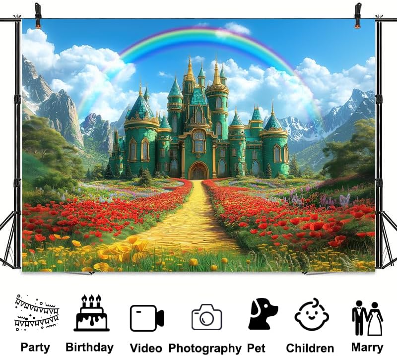 Smaragd Schloss Kulisse Grünes Schloss Frühlingsfee Schloss Regenbogen Hintergrund Party Dekorationen Porträt Foto Booth Requisiten Banner