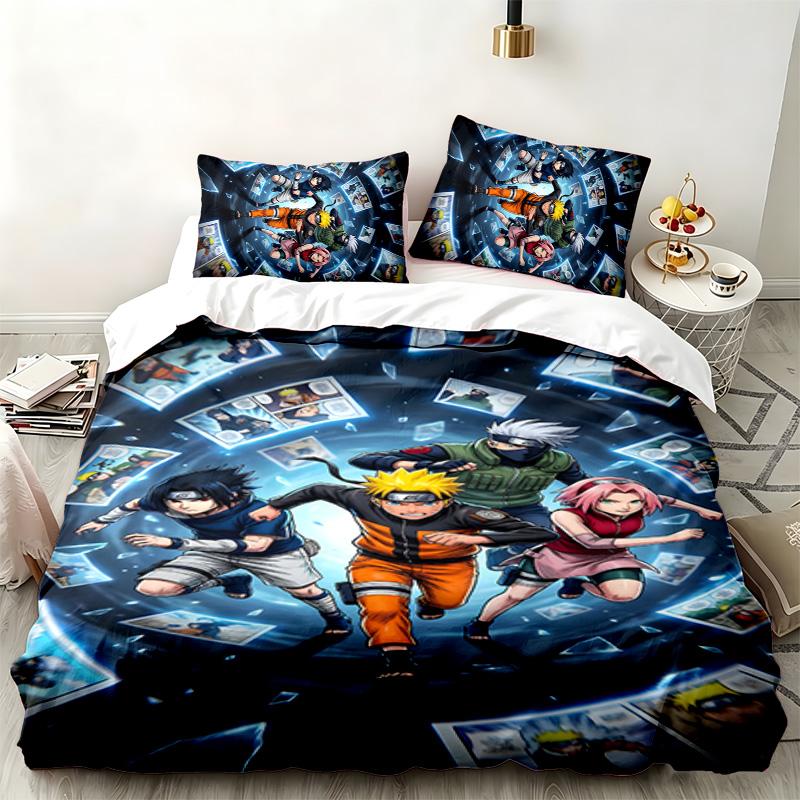 Naruto 3-teiliges Set Perfekt für das Schlafzimmer Bequemes Bettwäsche-Set enthält einen Bettbezug und zwei Kissenbezüge Ideales Geburtstags- oder Weihnachtsgeschenk