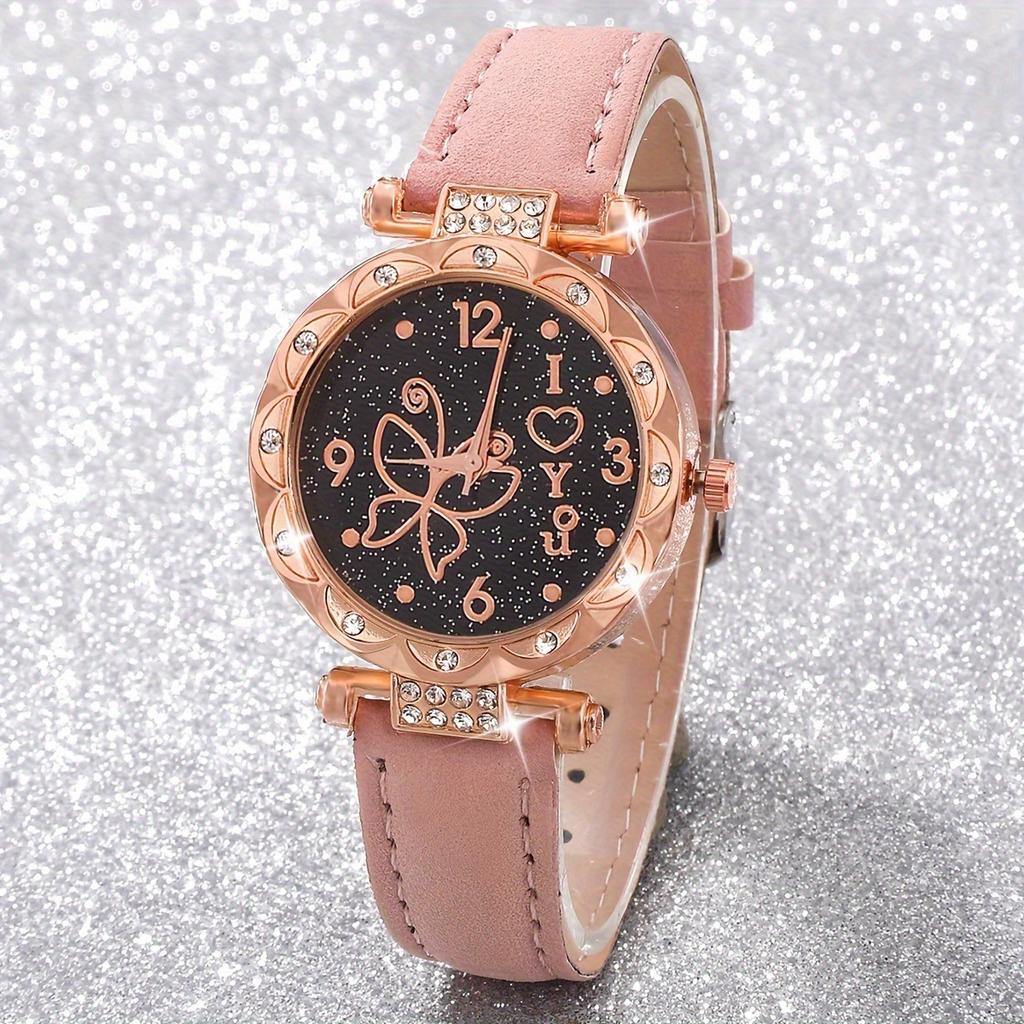 Personalized simple watch, butterfly pearl belt watch set