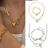 Delicate Heart Pendant Necklace Engagement Wedding Jewelry Set Stainless Steel Texture Suitable for Matching Any Outfits