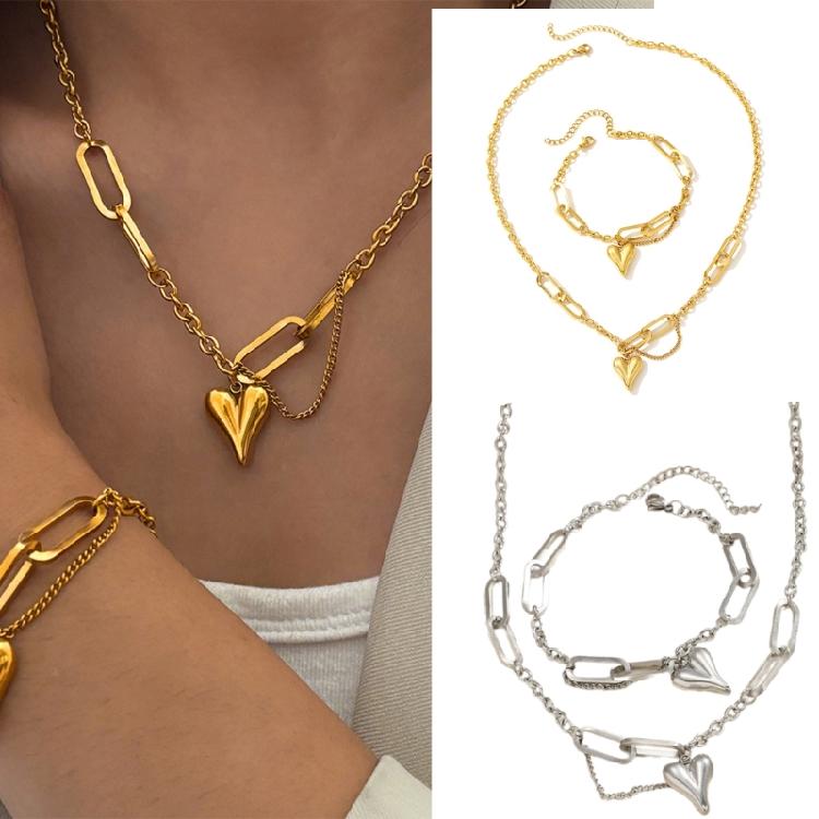 Delicate Heart Pendant Necklace Engagement Wedding Jewelry Set Stainless Steel Texture Suitable for Matching Any Outfits