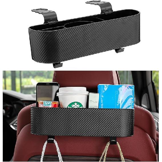 Dikno Car Headrest Backseat Organizer with Cup Holder, Multi-Functional Rear Seat Hanging Food Drink Snack Storage Box, Universal Auto Interior