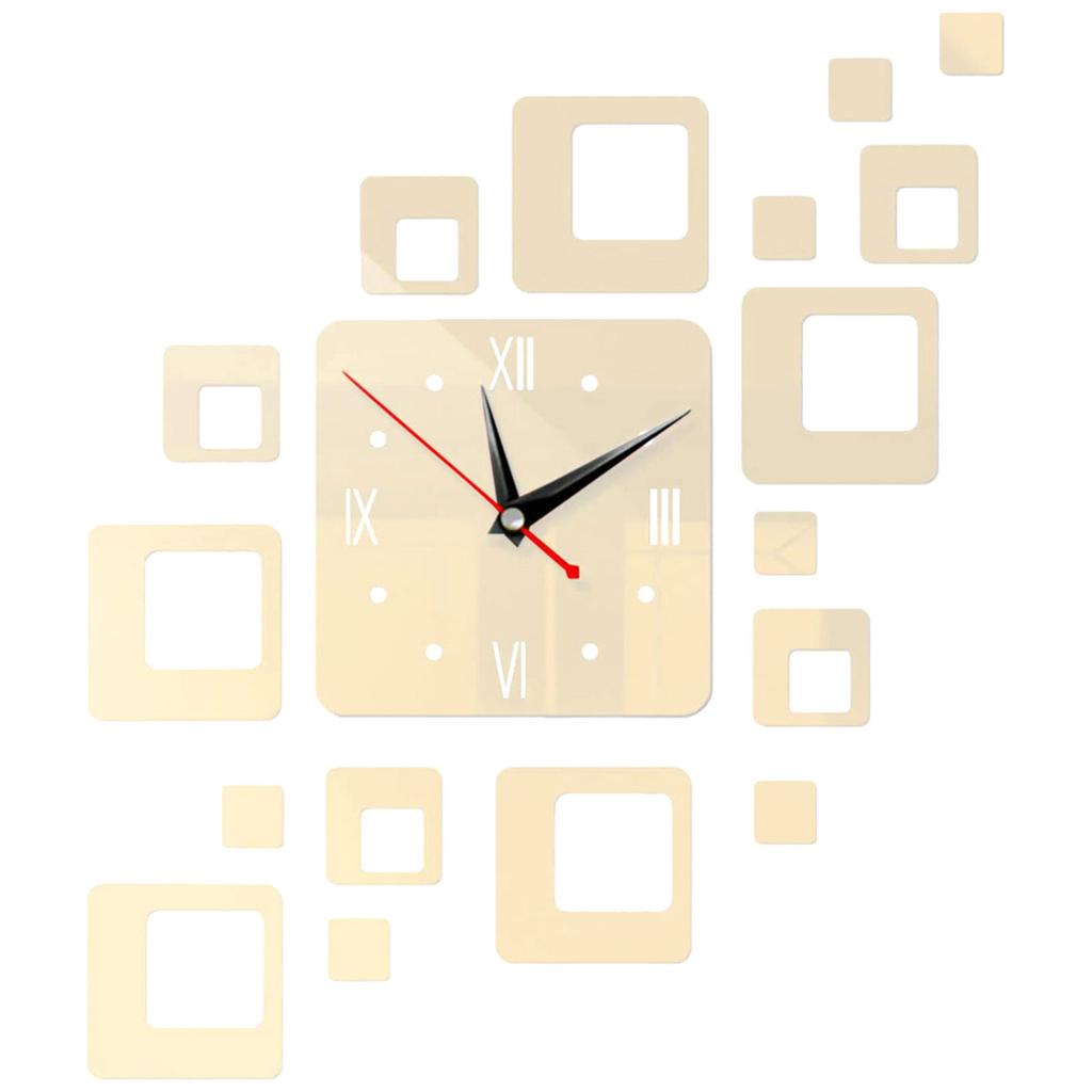 Home Clock Fashionable  Square Combination Clock Wall Decoration Clock Mirror Stickers, Mirror Wall Stickers, Suitable For Living Room, Study, Bedroom