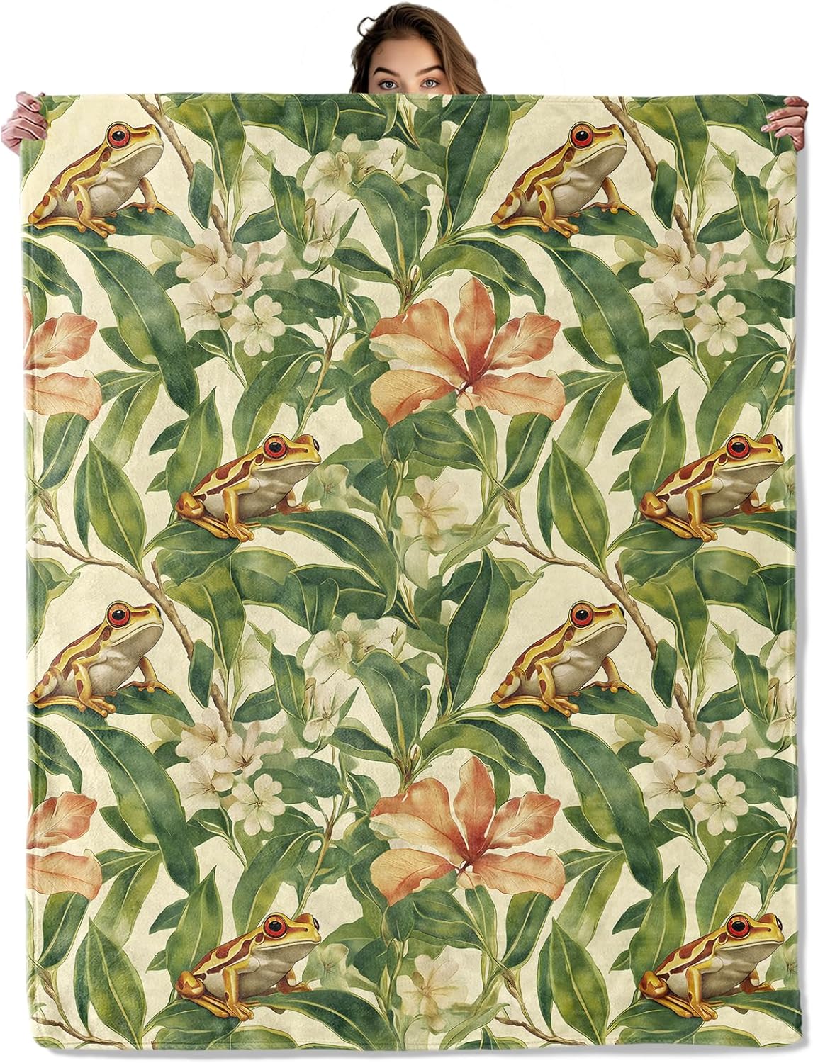 

Tropical Frog and Flower Pattern Blanket 50x60 in, Flannel Throw Blankets for Travel Camping Sofa Living Room Decor, Lightweight 70x100cm