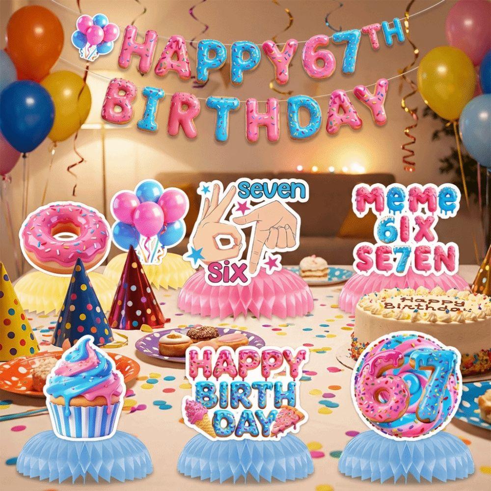 Colorful Six Seven Party Decor Ice Cream Theme 67 Honeycomb Ornaments  Birthday Party