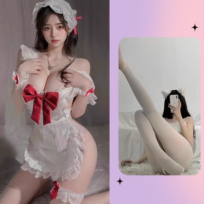 Cute Sexy Bow Maid Bare Back Apron Sexy Lingerie Pure Desire Bare Buttocks Uniform Suit