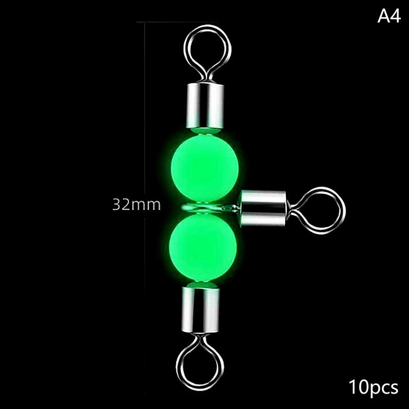 10Pieces Stainless Steel T-Turn 3 Way Fishing Connector Rolling Swivel Fishing Tackle Connector Luminous Beads Attract Fish