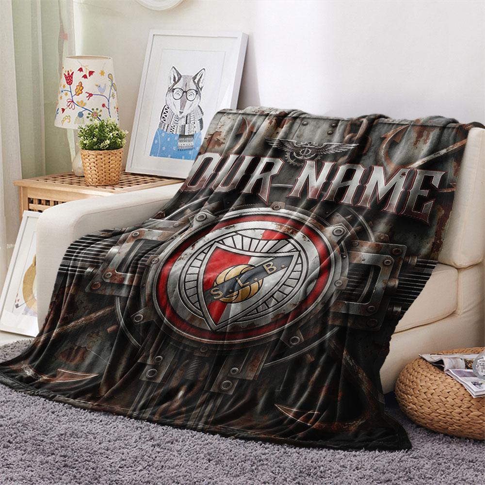 Custom Name,S.L. Benfica Printed Flannel Blanket, Soft Throw for Bedroom Sofa, Washable, Christmas Present, Great Gift.