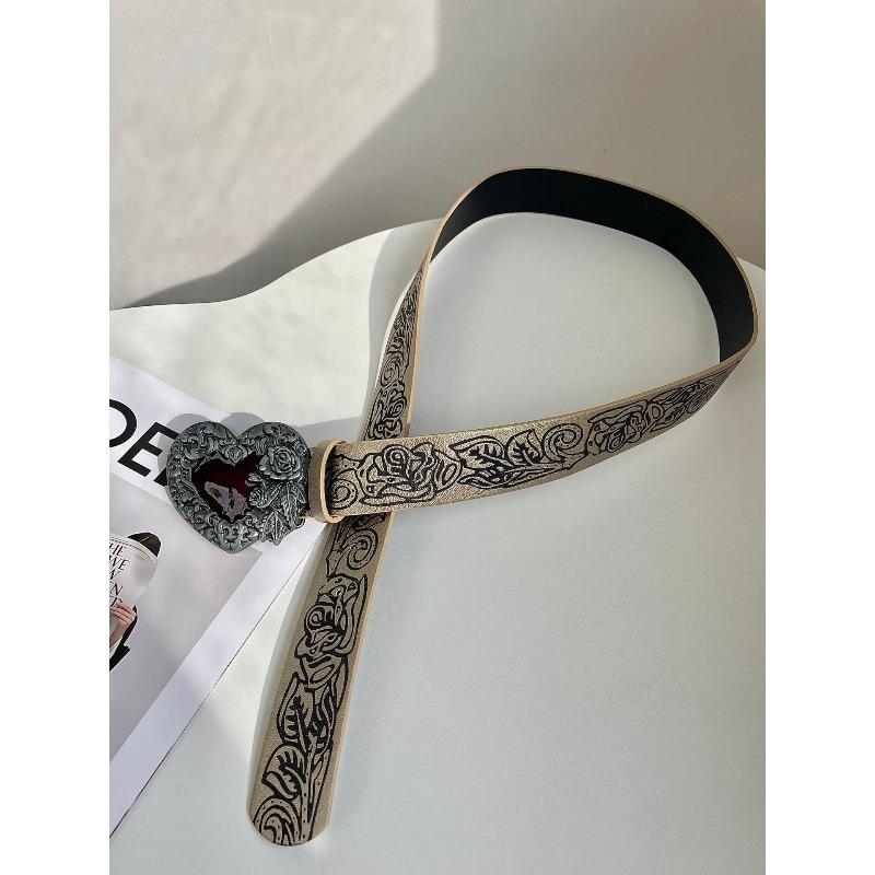 Embossed heart belt - punk style, y2k hot girl, versatile gothic dark leather belt 105cm (3.5 wide) хаки