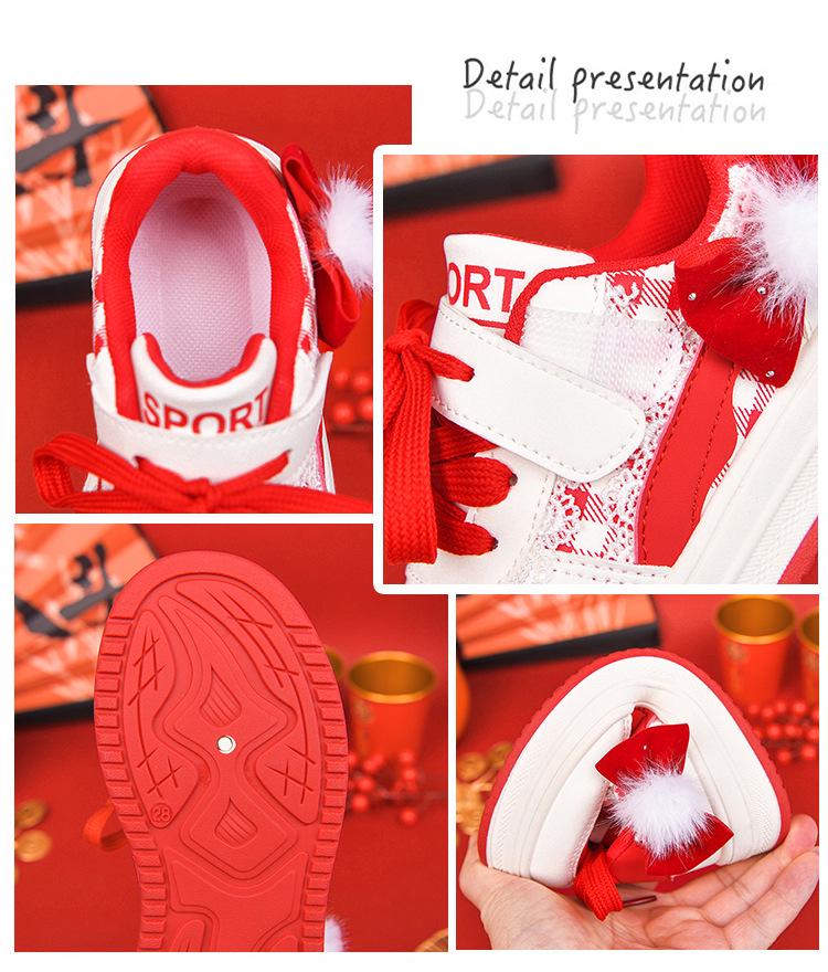 2025 Winter New Arrivals: Girls' Versatile Red Casual Sports Shoes for Middle and Big Kids