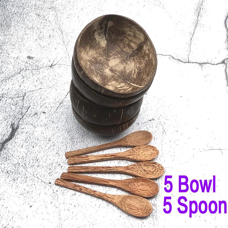 Pure natural coconut wooden bowl spoon kitchenware exquisite craftsmanship rice dessert bowl salad noodle bowl mousse pasta