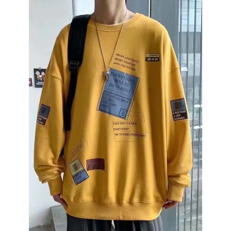Trendy Brand Versatile Autumn American Loose Round Neck Sweatshirt Thin Men's Fashion Trendy Printed Tops Couple Wear
