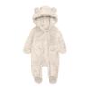 Baby Plush Warm One-Piece Bear Hooded Zipper Children's Solid Color Sleepsuit
