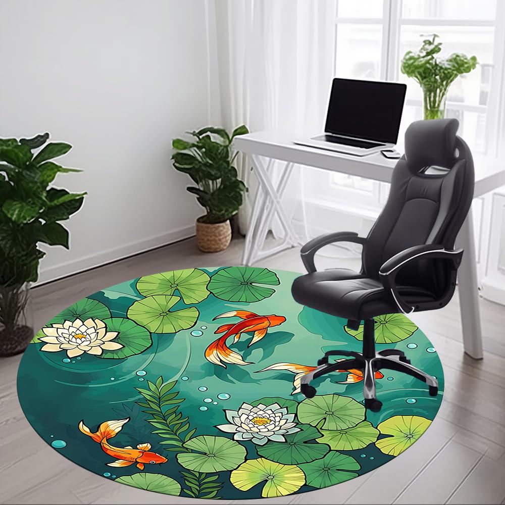 1pc Pond Fishes Office Round Area Rug,  Mat Suitable For Office, Under Office Chairs Bedroom Living Room Home Decor, Room Deco