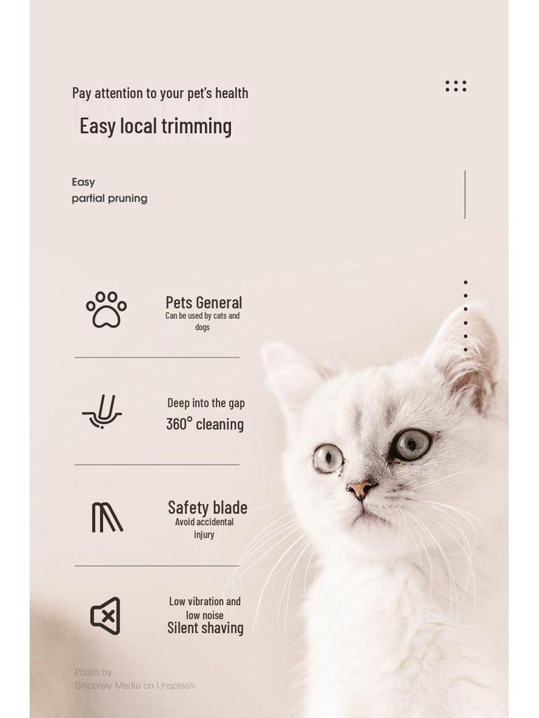 Universal Pet Hair Trimmer for Cats and Dogs - Wide Blade for Ears, Paws, Head, and Toes.