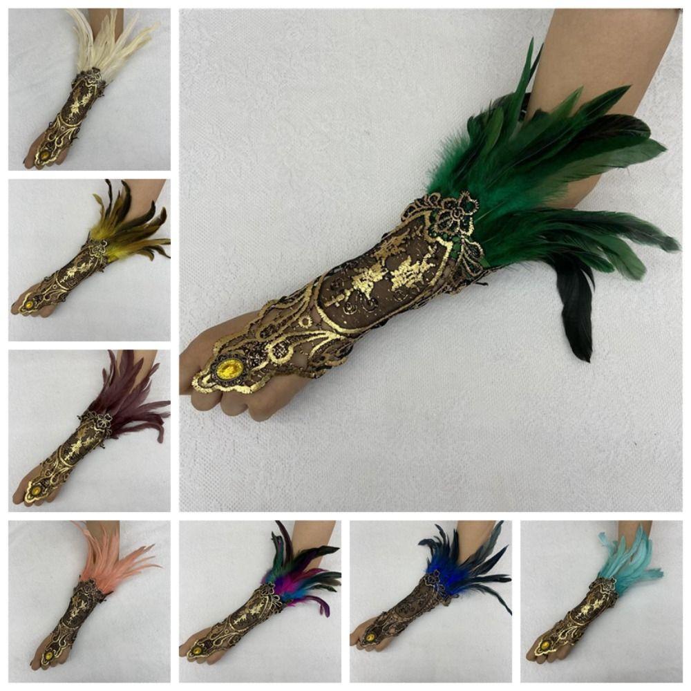

Retro Halloween Feather Gloves Embroidery Halloween Wristband Party Supplies рожевий