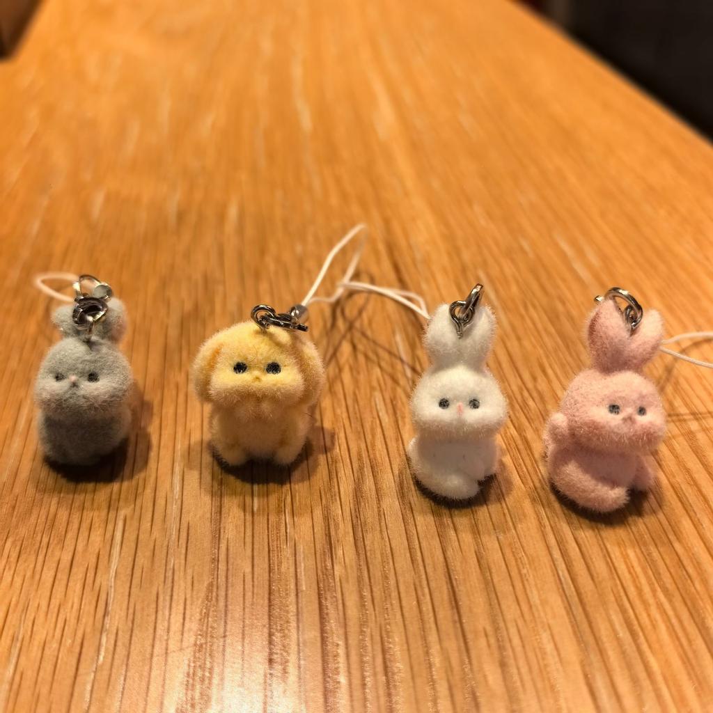 Cute Flocking Animals Are Angry, Little Rabbit Keychain Flocking Car Pendant, Mobile Phone Chain, Bag Pendant for Friends