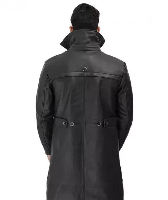 Black Classic Genuine Lambskin Men's Trench Coat Handmade Stylish Long Leather