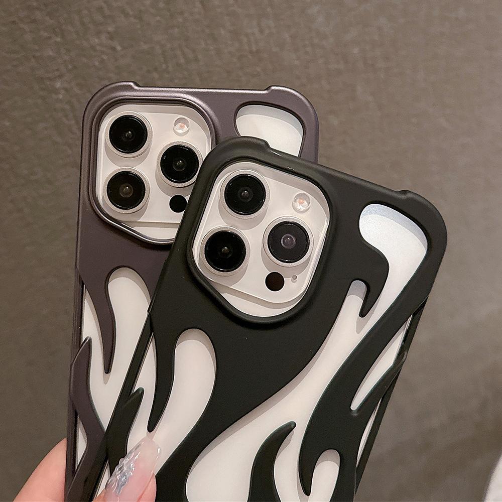 For iPhone 16 Pro Max Case Hollow Flame Design Matte TPU Phone Cover