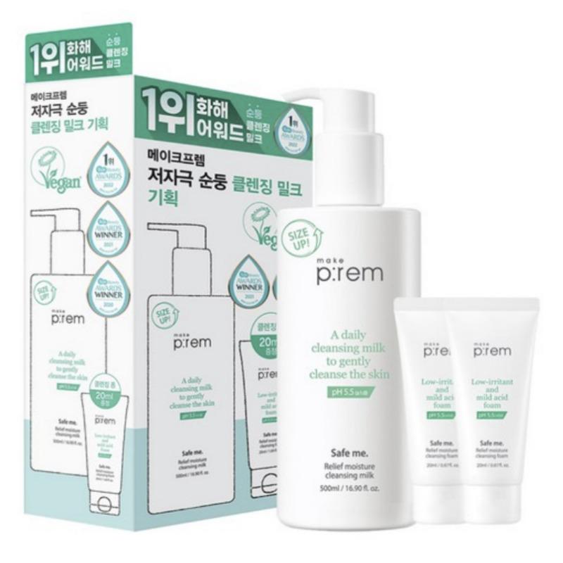 Makeprem Safe Me Relief Moisture Cleansing Milk Special Set 500ml (+Foam Cleanser 40ml × 2) 1 Set