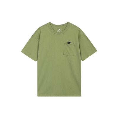 Einfarbiges Taschen-Rundhals-T-Shirt mit lockeren kurzen Ärmeln für Herren, Oberteile, Grün DQ9296-334