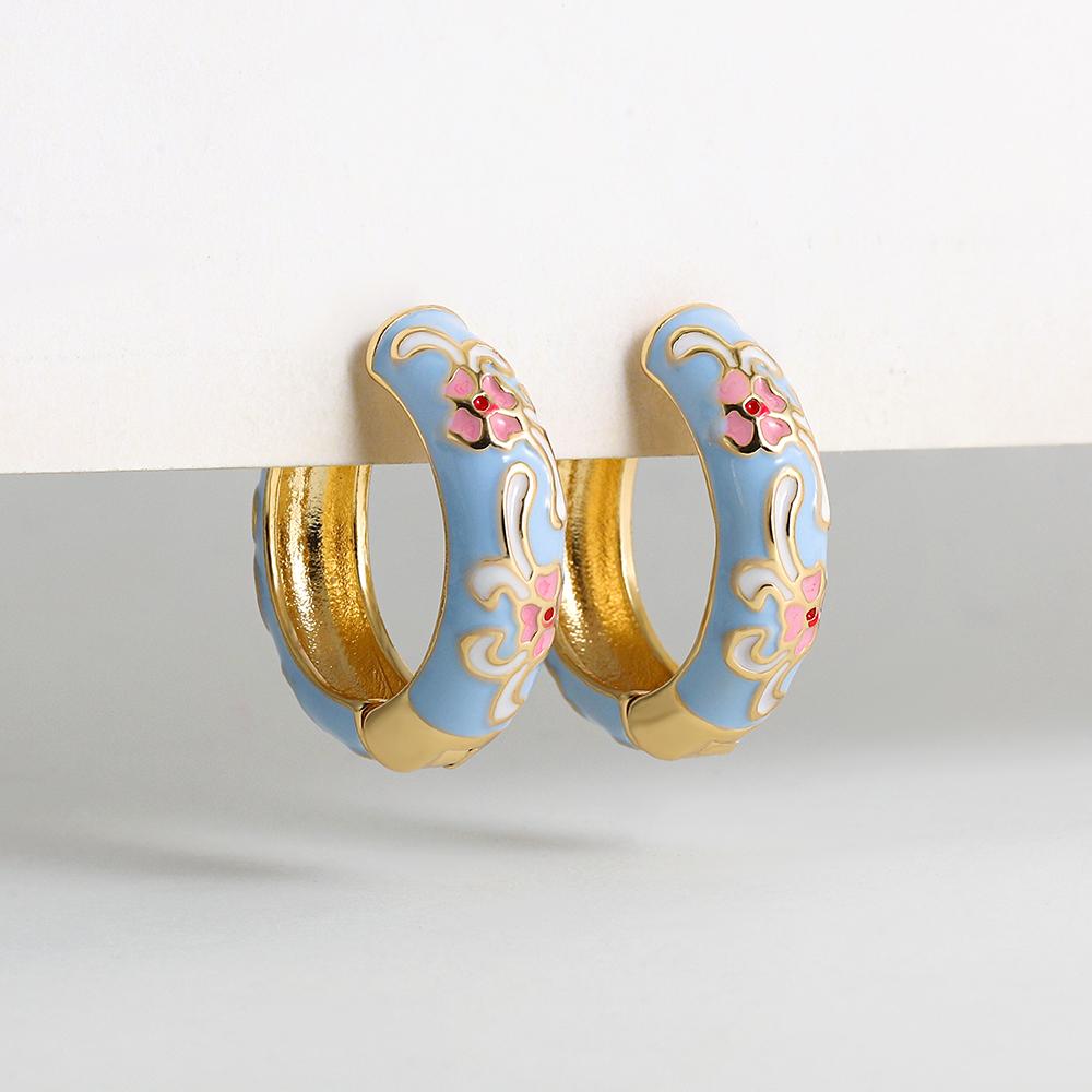 Orecchini a Cerchio Piccoli Floreali Colorati Vintage Fiori e Piante in Metallo Smaltato Cerchio Huggie Hoops Gioielli Trendy da Donna Regalo